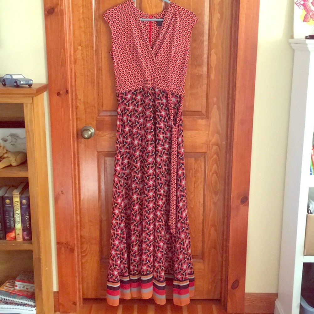 Orange and blue print maxi dress